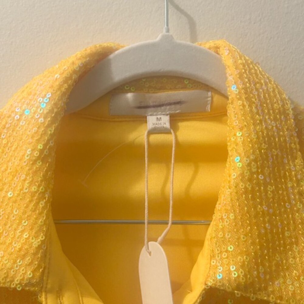 Anthropologie x Flat White Yellow Gold Sequin Button Tunic Shirt Dress NEW M - Picture 3 of 16